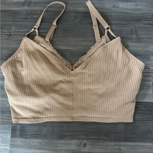 Aerie Tan Lace Ribbed Bralette NWOT XL